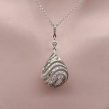 18K White Gold Diamond Drop Rock Crystal Necklace w/ Hand Engraved Cage Setting Kirsten's Corner