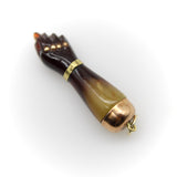 Dark Brown Celluloid Figa with 9K Gold Cap and 14K Gold Bail Pendant, Charm Kirsten's Corner