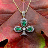 Victorian Silver Front 18K Gold Back Diamond and Emerald Shamrock Pendant Necklaces, Pendants Kirsten's Corner