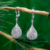 18K White Gold Diamond Drop Rock Crystal Earrings w/ Hand Engraved Cage Setting jewelry Kirsten's Corner