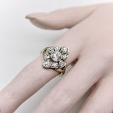 14K White Gold Old European Cut and Old Mine Cut Diamond Flower Ring Kirsten's Corner