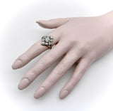 14K White Gold Old European Cut and Old Mine Cut Diamond Flower Ring Kirsten's Corner