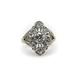 14K White Gold Old European Cut and Old Mine Cut Diamond Flower Ring Kirsten's Corner