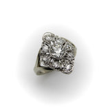 14K White Gold Old European Cut and Old Mine Cut Diamond Flower Ring Kirsten's Corner