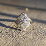 14K White Gold Old European Cut and Old Mine Cut Diamond Flower Ring Kirsten's Corner