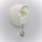 18K White Gold Diamond Drop Rock Crystal Earrings w/ Hand Engraved Cage Setting jewelry Kirsten's Corner