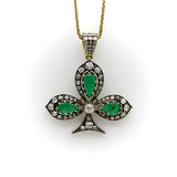 Victorian Silver Front 18K Gold Back Diamond and Emerald Shamrock Pendant Necklaces, Pendants Kirsten's Corner