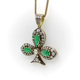 Victorian Silver Front 18K Gold Back Diamond and Emerald Shamrock Pendant Necklaces, Pendants Kirsten's Corner