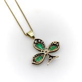 Victorian Silver Front 18K Gold Back Diamond and Emerald Shamrock Pendant Necklaces, Pendants Kirsten's Corner