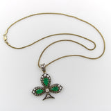 Victorian Silver Front 18K Gold Back Diamond and Emerald Shamrock Pendant Necklaces, Pendants Kirsten's Corner