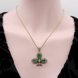 Victorian Silver Front 18K Gold Back Diamond and Emerald Shamrock Pendant Necklaces, Pendants Kirsten's Corner