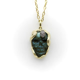 14K Gold Intertwining Snake and Carved Labradorite Skull Pendant Kirsten's Corner
