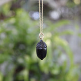 Acorn Pendant Carved of Jet with 14K Gold Bail Pendant, Charm Kirsten's Corner