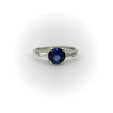 1950’s Sapphire and Tapered Baguette Diamond Platinum Ring Kirsten's Corner
