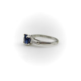 1950’s Sapphire and Tapered Baguette Diamond Platinum Ring Kirsten's Corner