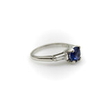 1950’s Sapphire and Tapered Baguette Diamond Platinum Ring Kirsten's Corner