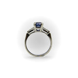 1950’s Sapphire and Tapered Baguette Diamond Platinum Ring Kirsten's Corner