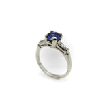 1950’s Sapphire and Tapered Baguette Diamond Platinum Ring Kirsten's Corner