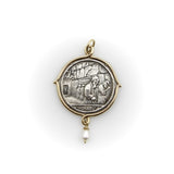Sterling Silver and 14K Gold Brother Wolf Wailing Wall Medallion Pendant Kirsten's Corner