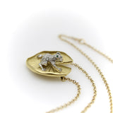McTeigue Diamond Emerald Platinum 18k Gold Frog on Lily Pad Necklace McTeigue