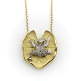McTeigue Diamond Emerald Platinum 18k Gold Frog on Lily Pad Necklace McTeigue