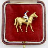Edwardian 18k Gold Equestrian Jockey and Horse Enameled Brooch Brooch Kirsten's Corner