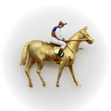Edwardian 18k Gold Equestrian Jockey and Horse Enameled Brooch Brooch Kirsten's Corner