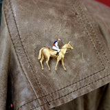 Edwardian 18k Gold Equestrian Jockey and Horse Enameled Brooch Brooch Kirsten's Corner