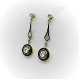 18K Gold Art Deco Diamond and Enamel Dangle Earrings Kirsten's Corner