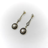 18K Gold Art Deco Diamond and Enamel Dangle Earrings Kirsten's Corner