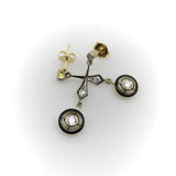 18K Gold Art Deco Diamond and Enamel Dangle Earrings Kirsten's Corner