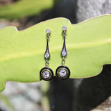 18K Gold Art Deco Diamond and Enamel Dangle Earrings Kirsten's Corner