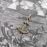 14K Gold Signature Anchor Charm with Sapphire Kirsten's Corner