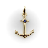 14K Gold Signature Anchor Charm with Sapphire Kirsten's Corner