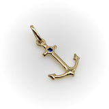 14K Gold Signature Anchor Charm with Sapphire Kirsten's Corner