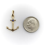 14K Gold Signature Anchor Charm with Sapphire Kirsten's Corner
