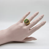 18K Gold Hand-Engraved Enamel Signet Ring with Symmetrical Design Ring Kirsten's Corner Jewelry
