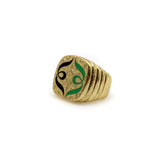 18K Gold Hand-Engraved Enamel Signet Ring with Symmetrical Design Ring Kirsten's Corner Jewelry