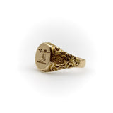 14K Gold Victorian Signet Ring with Arm Holding Sword Intaglio ring Kirsten's Corner
