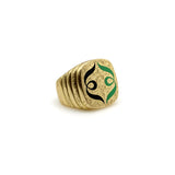 18K Gold Hand-Engraved Enamel Signet Ring with Symmetrical Design Ring Kirsten's Corner Jewelry