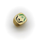 18K Gold Hand-Engraved Enamel Signet Ring with Symmetrical Design Ring Kirsten's Corner Jewelry