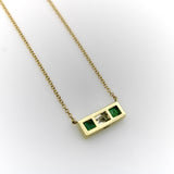 Signature 18K Gold Emerald and Diamond Bar Pendant Necklace Necklace Kirsten's Corner