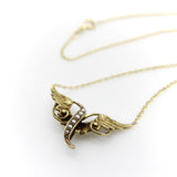 Victorian 14K Gold Angel Winged Necklace with Seed Pearls Kirsten's Corner