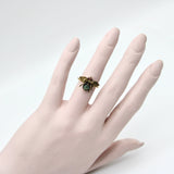 14K Gold Victorian Bee Ring with Ruby & Cats Eye Ring Kirsten's Corner Jewelry
