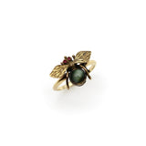 14K Gold Victorian Bee Ring with Ruby & Cats Eye Ring Kirsten's Corner Jewelry