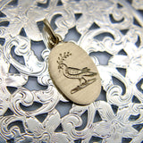 14K Gold Signature Hand Engraved Bird of Peace Pendant Kirsten's Corner