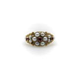 15K Gold Early Victorian Flower Ring with Pearl and Ruby Kirsten's Corner