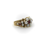 15K Gold Early Victorian Flower Ring with Pearl and Ruby Kirsten's Corner