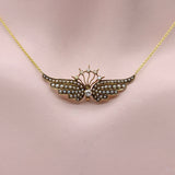 14K Gold Victorian Angel Wing Necklace with Diamond and Seed Pearls Necklace Kirsten's Corner