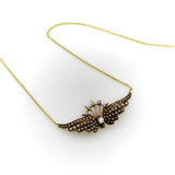 14K Gold Victorian Angel Wing Necklace with Diamond and Seed Pearls Necklace Kirsten's Corner